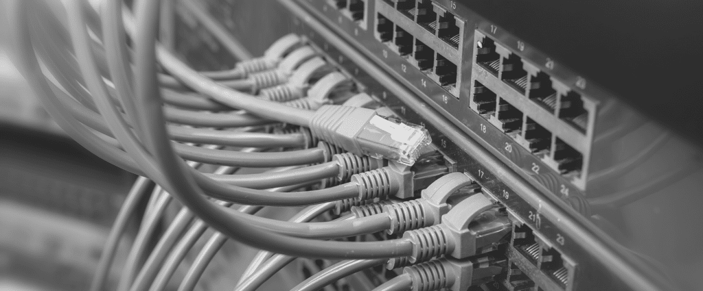 Close-up of several cables connected to a switch