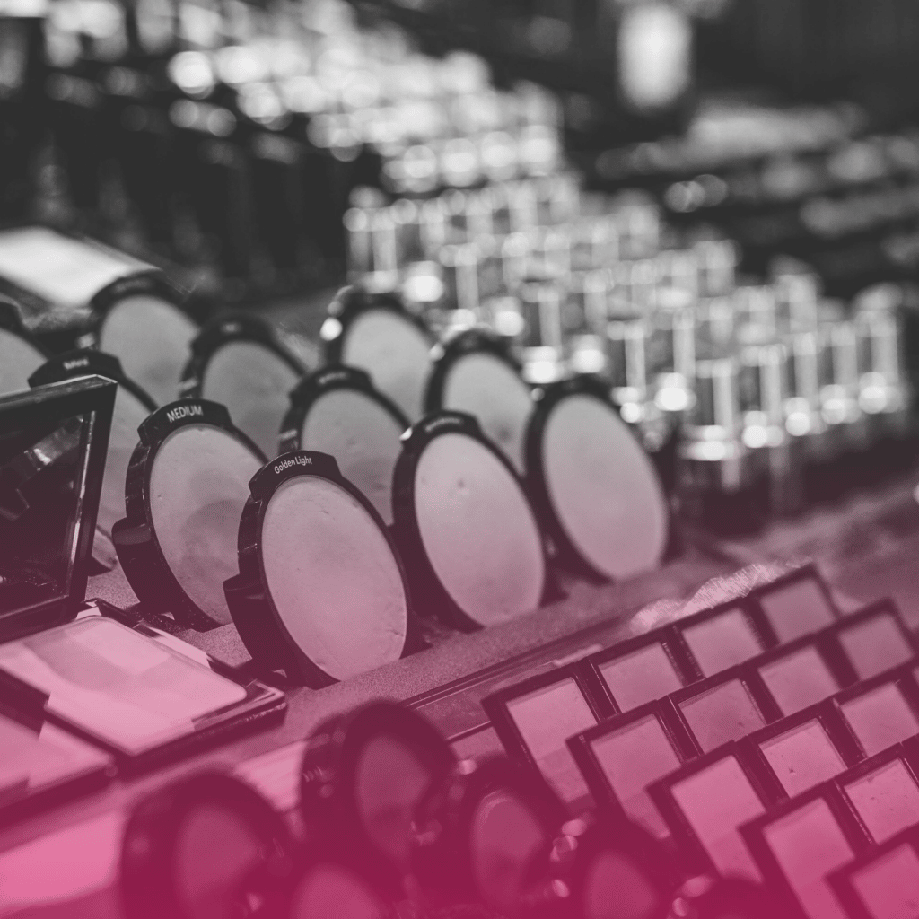 Close up of cosmetic products on a shelf