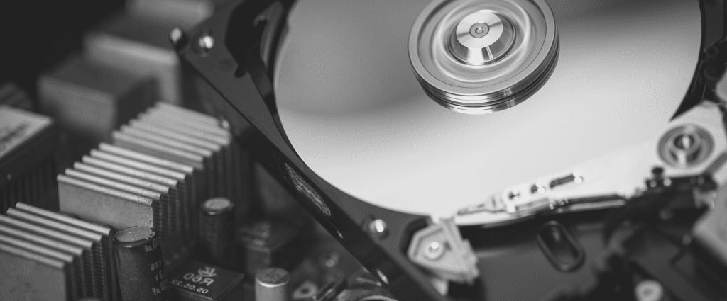 ISO 27701 Header B&W Close-up of a hard drive